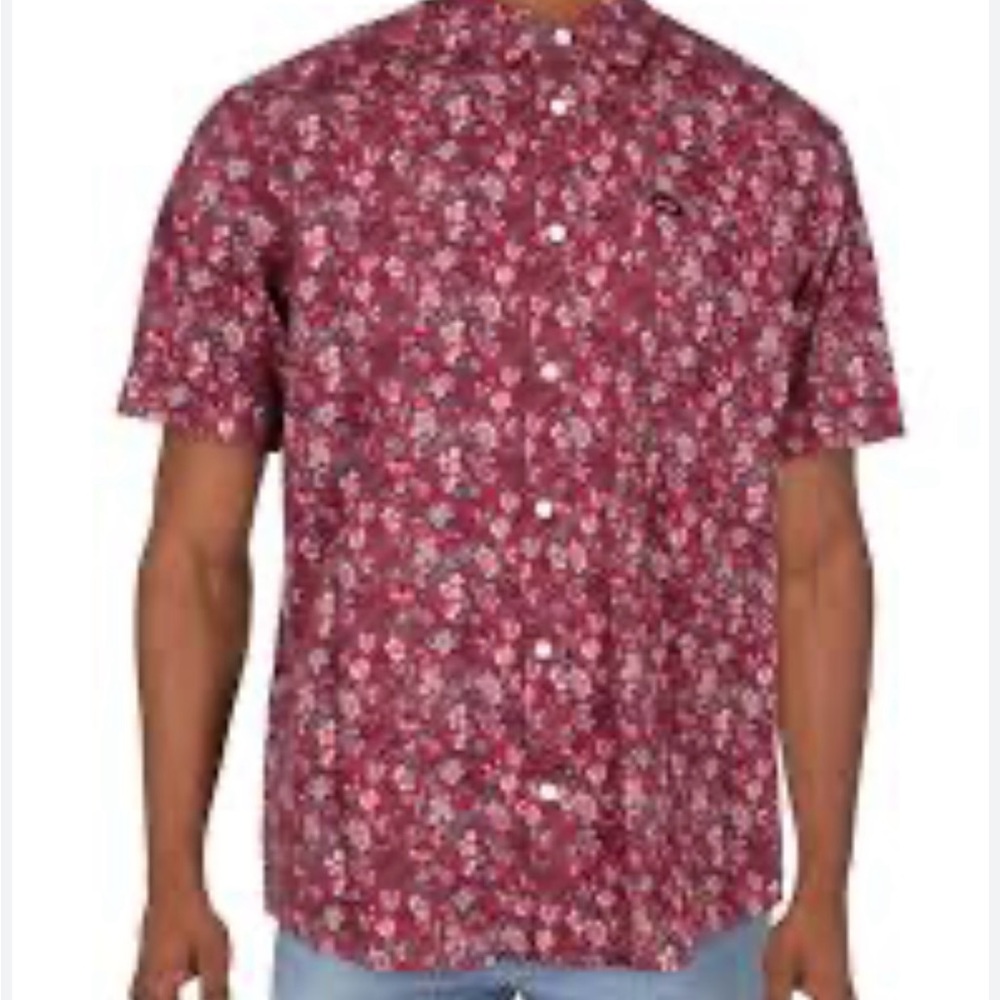 RVCA Red and White Casual Button Down Shirt